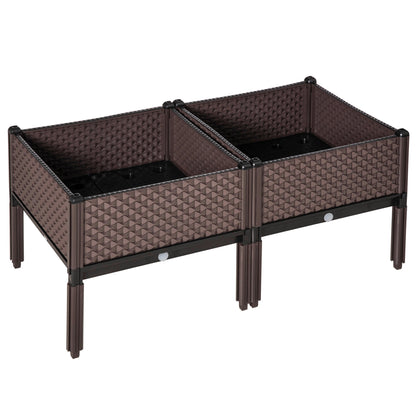 Outsunny 50cm x 50cm x 46.5cm Set of 2 41L Garden Raised Bed, Elevated Planter Box, Flower Vegetables Planting Container with Self-Watering Design and Drainage Holes
