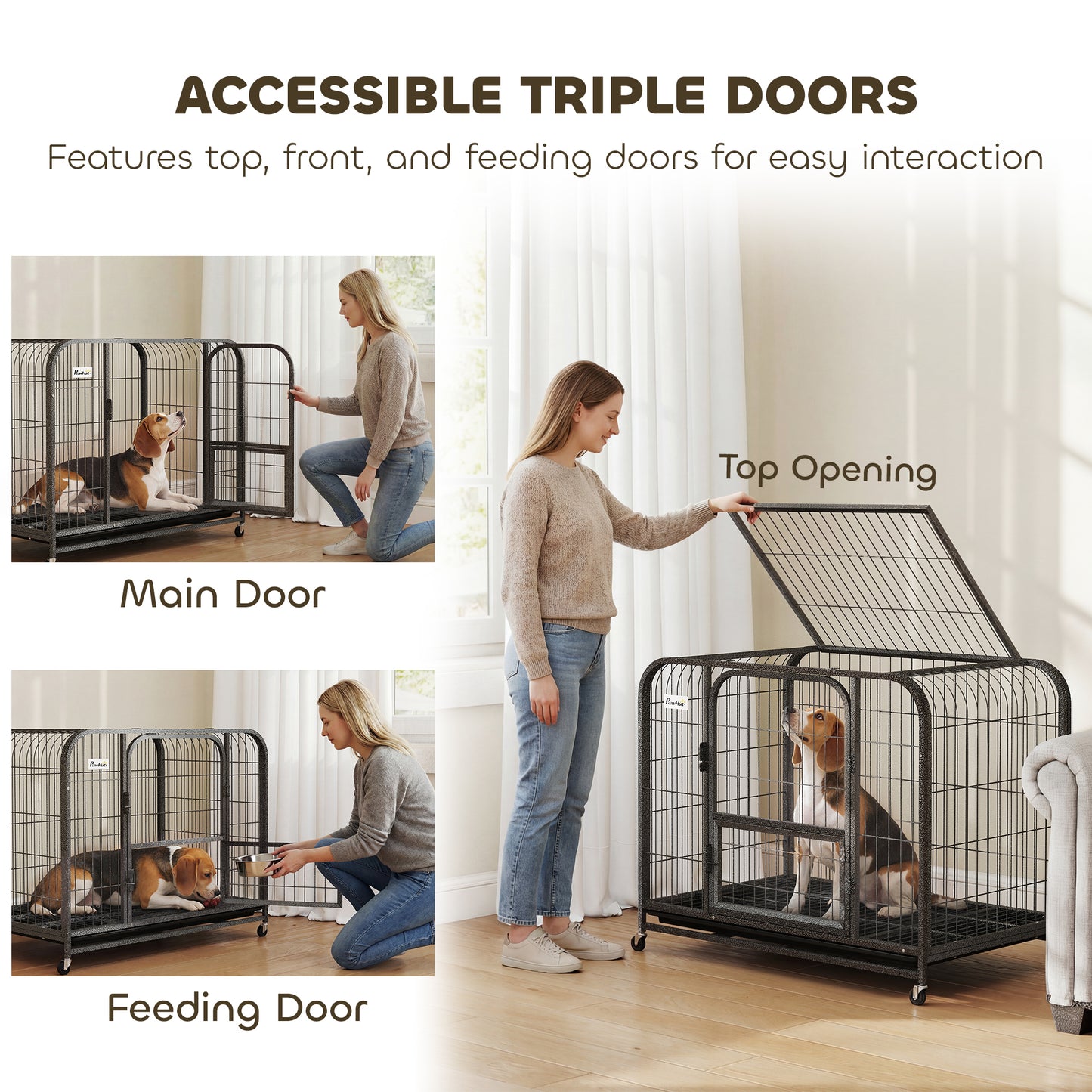 PawHut Heavy Duty Dog Crate,93 x 58 x 76 cm, Large Dog Cage for Small to Medium Breeds