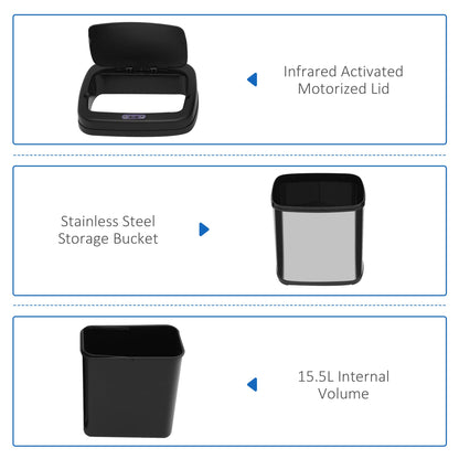 HOMCOM 20L LUXURY Automatic Sensor Dustbin Kitchen Waste Bin Rubbish Trashcan Auto Dustbin Stainless Steel with Bucket 33*25*42.5CM