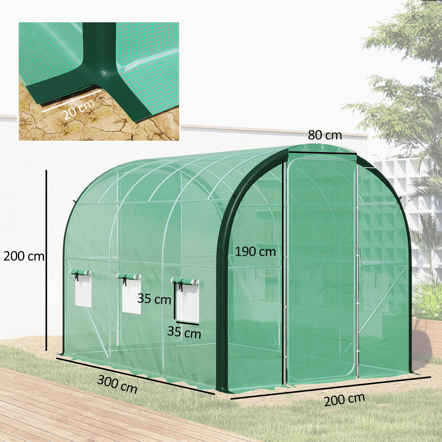 Outsunny 3 x 2(m) Polytunnel Greenhouse, with Windows and Doors - Green