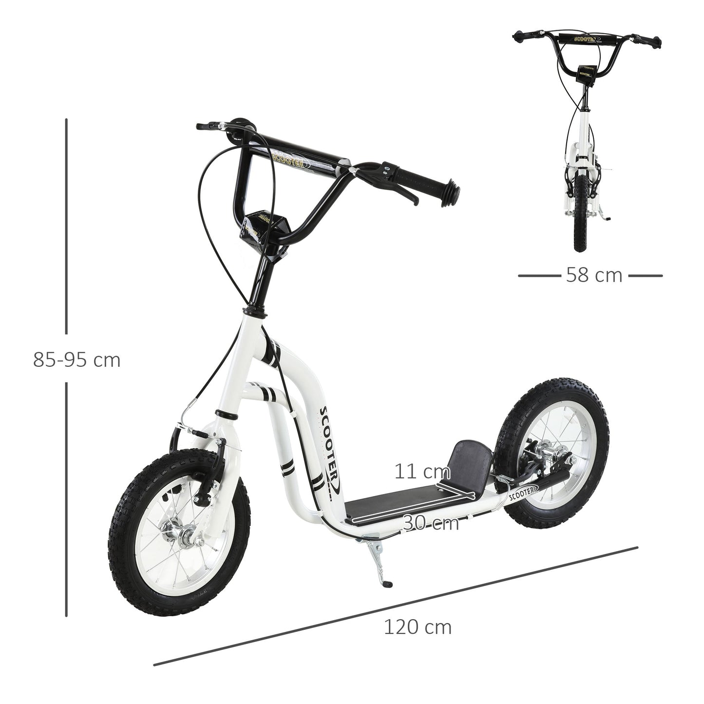 HOMCOM Dual Brakes 12" Metalowa rama Hulajnoga regulowana czarna