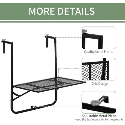 Outsunny Balcony Hanging Table, Metal Wall Mount Desk, Adjustable Folding Balcony Deck Table for Patio and Garden, Black