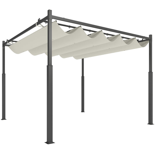 Outsunny 3 x 3(m) Metal Pergola with Retractable Roof and Magnetic Fixture, Outdoor Gazebo Garden Pergola Kit Sun Shade Canopy, UPF30+, 80mm Metal Column, Cream White