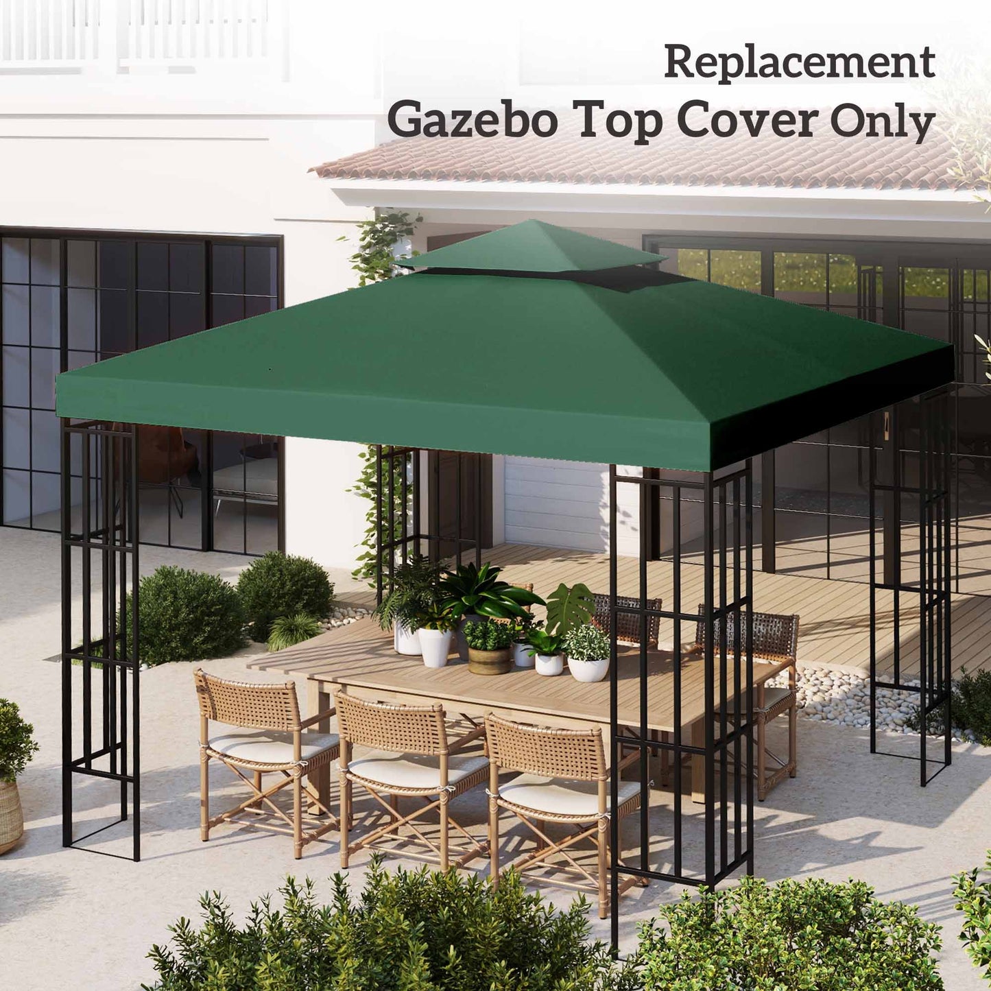 غطاء علوي من Outsunny 3(م) Gazebo مزدوج الطبقات لاستبدال سقف الجناح باللون الأخضر الداكن