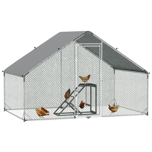 PawHut Walk In Chicken Run with Chicken Activity Shelf and Cover, 3 x 2 x 2m