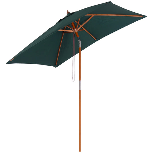 Outsunny 2m x 1.5m Parasol ogrodowy z odchylanym daszkiem przeciwsłonecznym, parasol ogrodowy na stół z drewnianą i bambusową ramą, zielony
