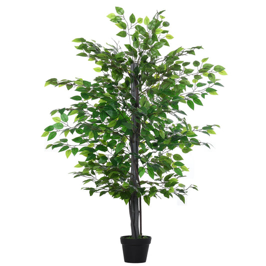 Outsunny Set of 2 Artificial Plants White Rose Floral in Pot, Fake Plants for Home Indoor Decor, 90cm, Purple