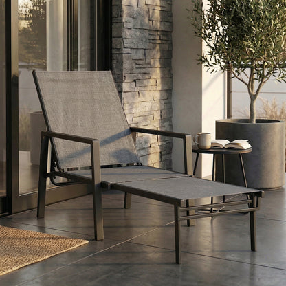 Outsunny Sun Lounger Retracable Footrest 5-Position Adjustable Steel Frame for Beach, Porch, Patio, Camping, Dark Grey