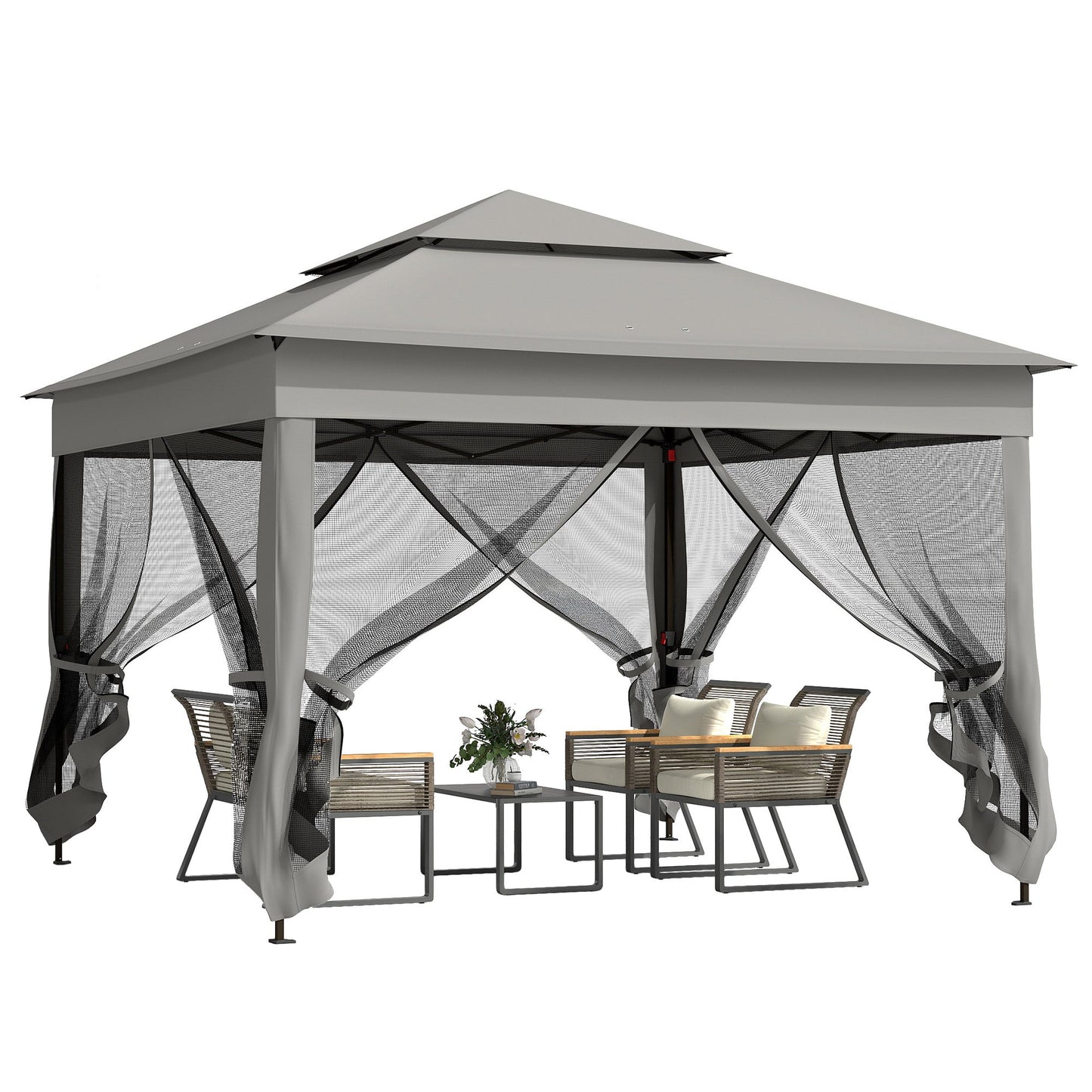 Outsunny 3 x 3(m) Pop Up Gazebo, Double-roof Garden Tent with Netting and Carry Bag, Party Event Shelter for Outdoor Patio, Dark Grey