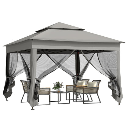 Outsunny 3 x 3(m) Pop Up Gazebo, Double-roof Garden Tent with Netting and Carry Bag, Party Event Shelter for Outdoor Patio, Dark Grey