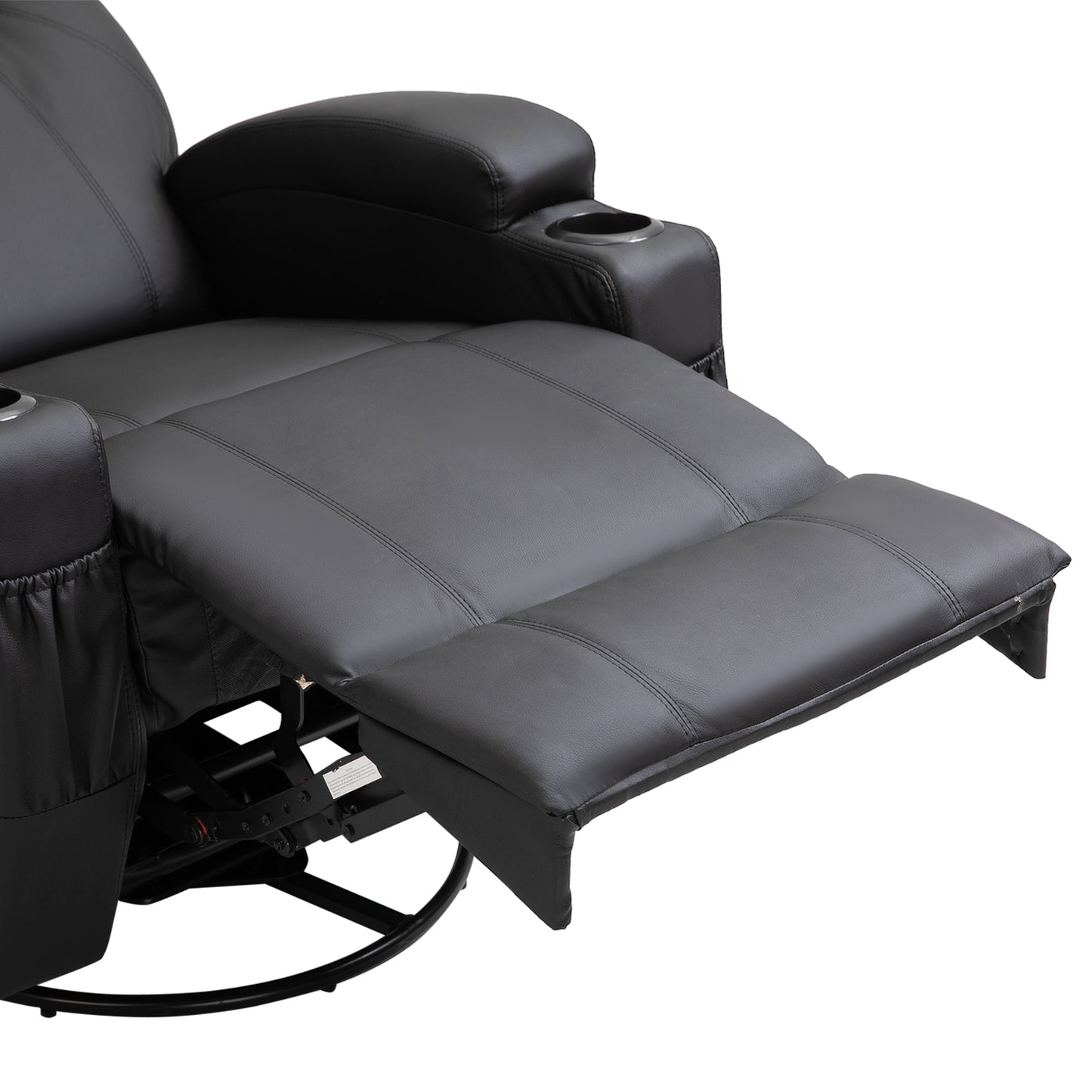 HOMCOM Recliner Chair, Recliner Massage Rocker Chair with 360√Ç¬∞ Rotate, 165√Ç¬∞ Reclining Function, Adjustable Footrest, Swivel Armchair Single Sofa for Living Room with Drink Holders, Side Pockets, Black