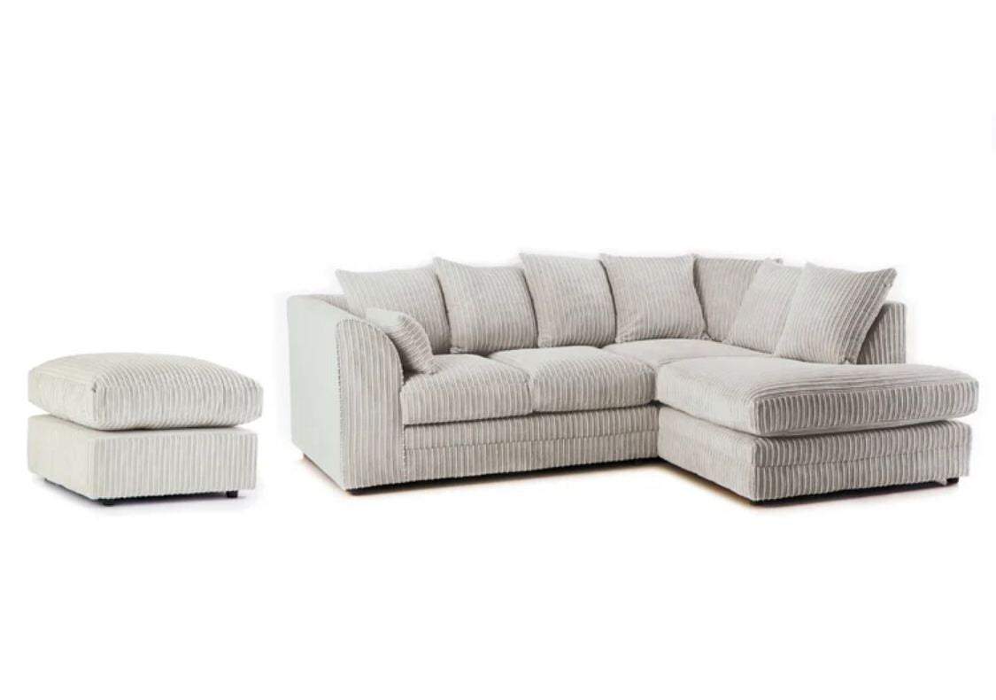 Desmond Jumbo Cord Corner Grey Sofa and Footstool