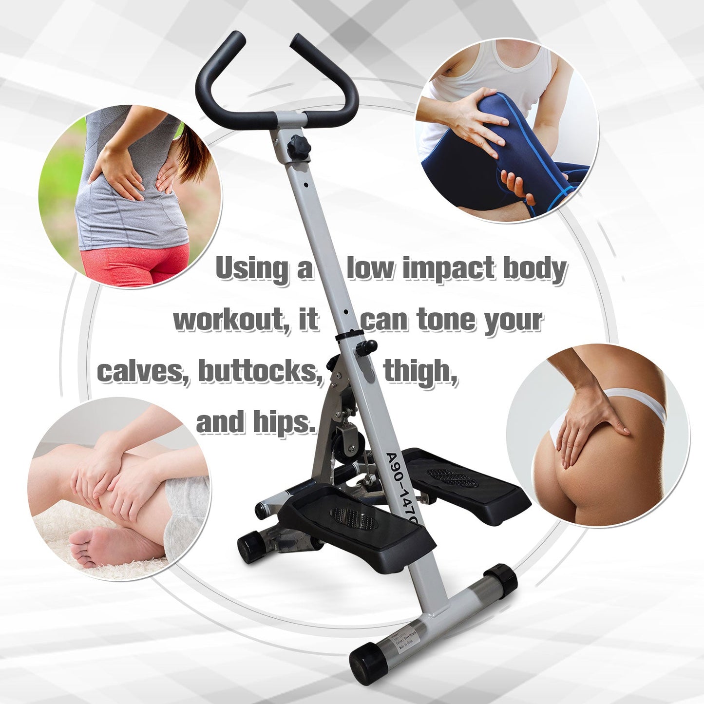 HOMCOM Stepper w/Handle Hand Grip Workout Fitness Machine For Fitness Aerobic Exercise Home Gym Grey