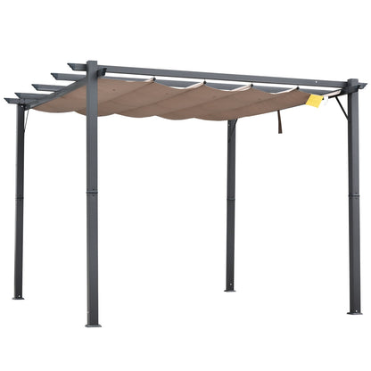 Outsunny 3m x 3m Pergola - Retractable Aluminium 3x3 Garden Shade for Outdoor BBQ & Gatherings, Family Use, Brown