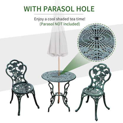 Outsunny Odlew aluminiowy Zestaw krzeseł ogrodowych na patio i do bistro Elegancki design - zielony (3 sztuki)