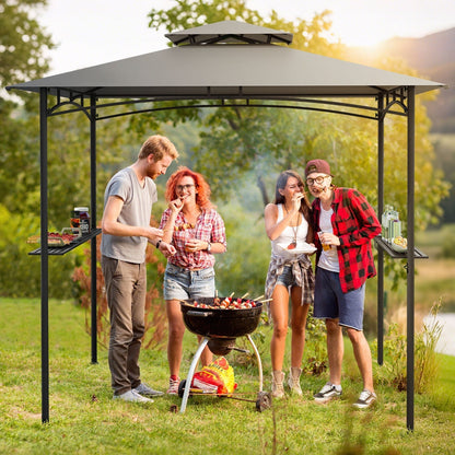 242 x 150 cm Grill Gazebo with 2 Shelves and 6 Hooks-Grey