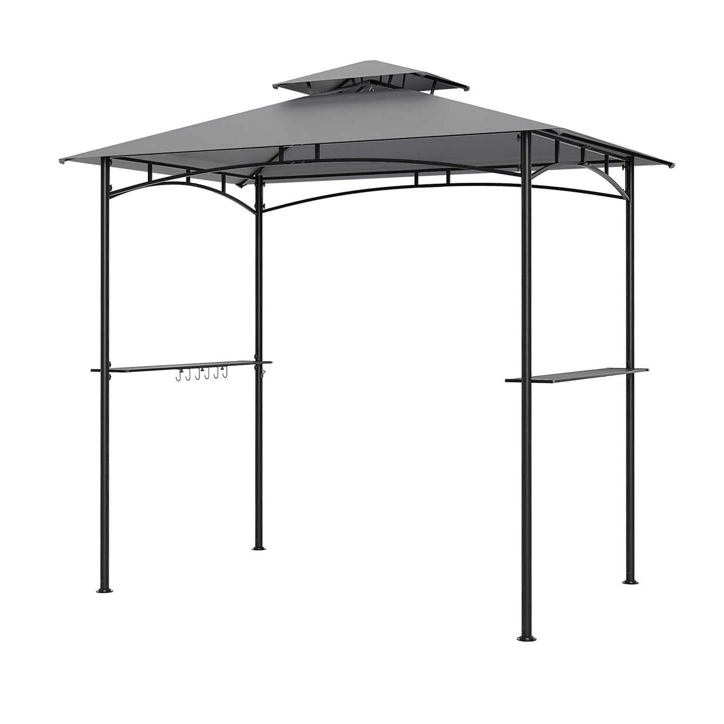 242 x 150 cm Grill Gazebo with 2 Shelves and 6 Hooks-Grey