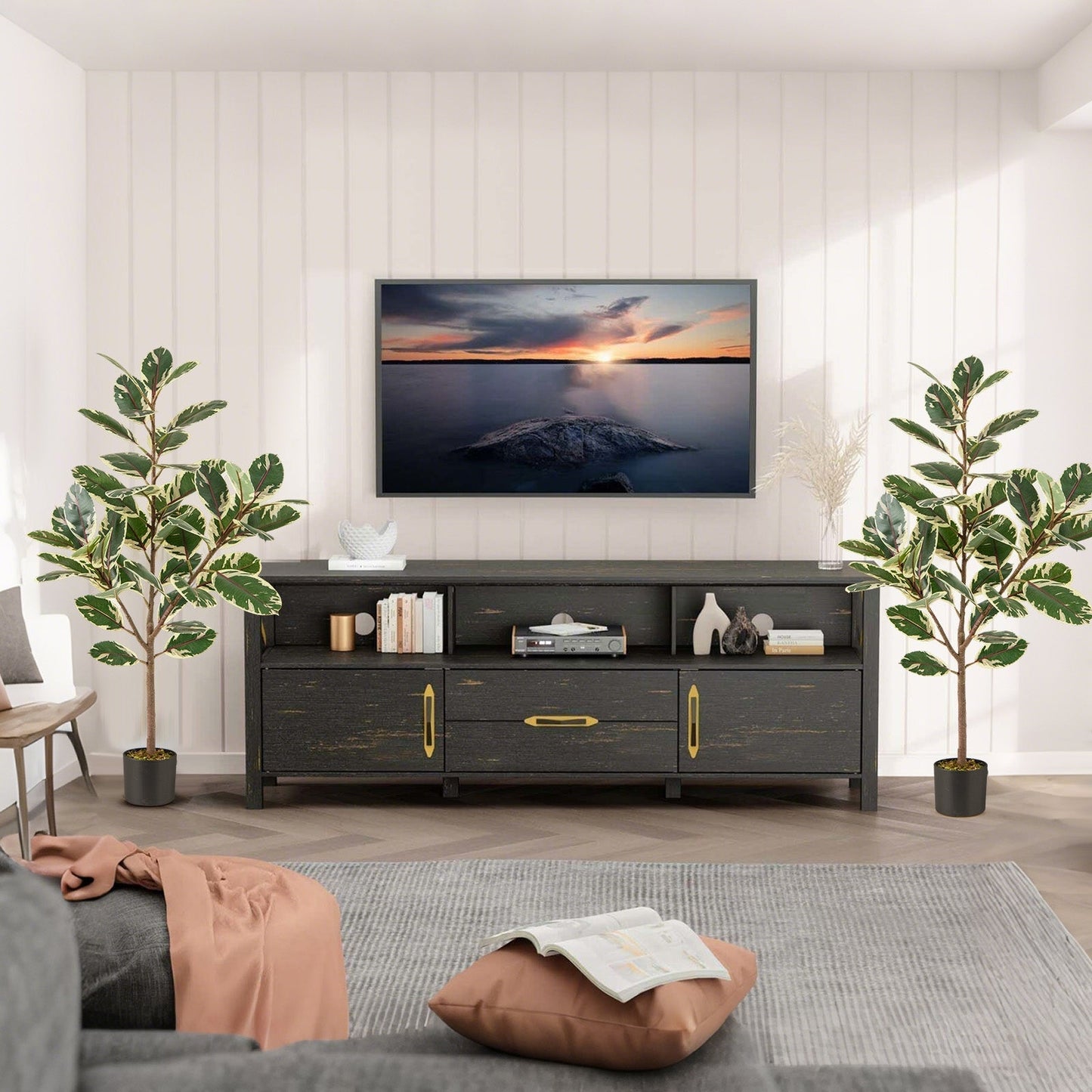 2 Pack 130cm Tall Artificial Bird of Paradise Plant with 46 Multi-colored PEVA Leaves-Green