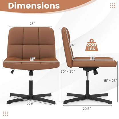 PU Leather Upholstered Cross-legged Office Chair with Oversized U-shaped Seat for Home Office Make Up-Brown