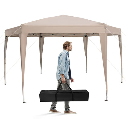 400 x 348 cm Height Adjustable Hexagonal Pop-Up Canopy Tent with Dressed Legs-Khaki