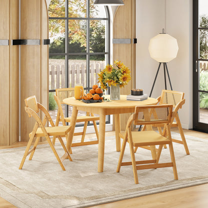 Boho Accent Rattan Cane Folding Chairs Set of 2 Bamboo Dining Chairs-Natural