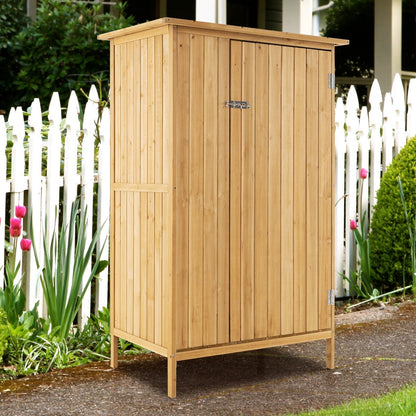 5 × 3 Feet Outdoor Storage Cabinet with Asphalt Roof and 3 Shelves-Natural