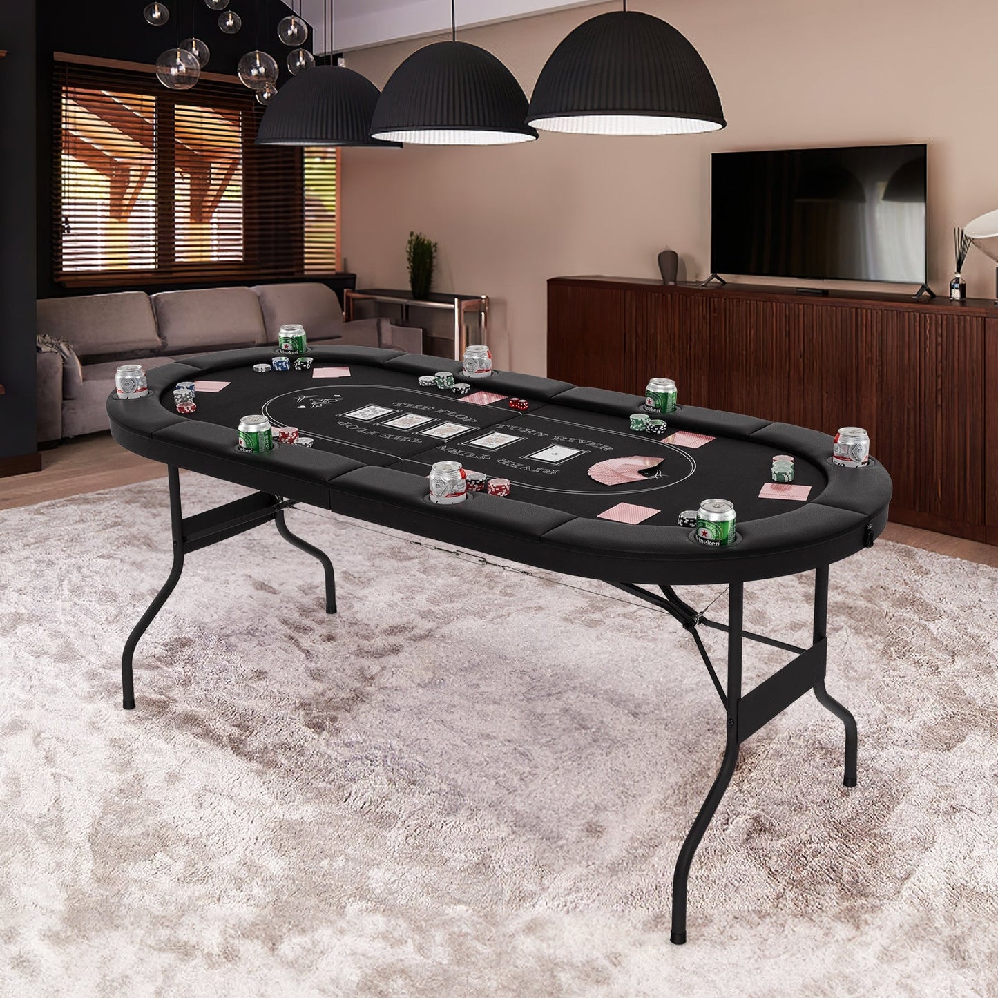 1.8m Foldable Poker Table for Blackjack Texas Hold’em Casino Leisure Game-Blue