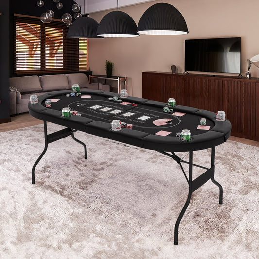 1.8m Foldable Poker Table for Blackjack Texas Hold’em Casino Leisure Game-Blue