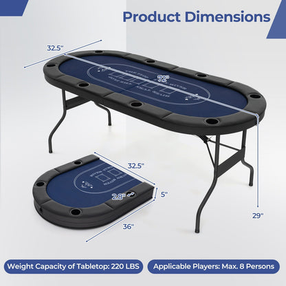 1.8m Foldable Poker Table for Blackjack Texas Hold’em Casino Leisure Game-Black