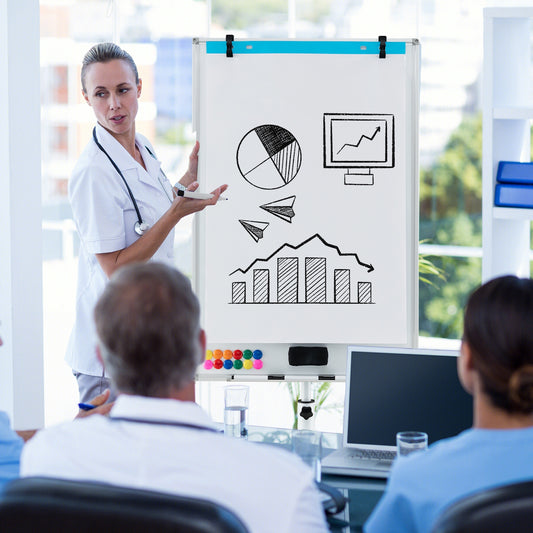 100 cm x 65 cm Height-Adjustable Magnetic Whiteboard on Wheels-White