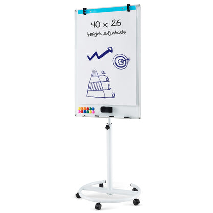 100 cm x 65 cm Height-Adjustable Magnetic Whiteboard on Wheels-White