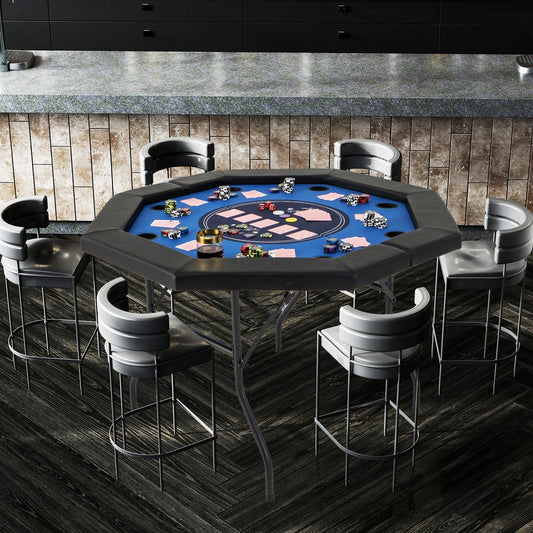 48 Inches Foldable Poker Table with Padded Rails and Cup Holders-Blue