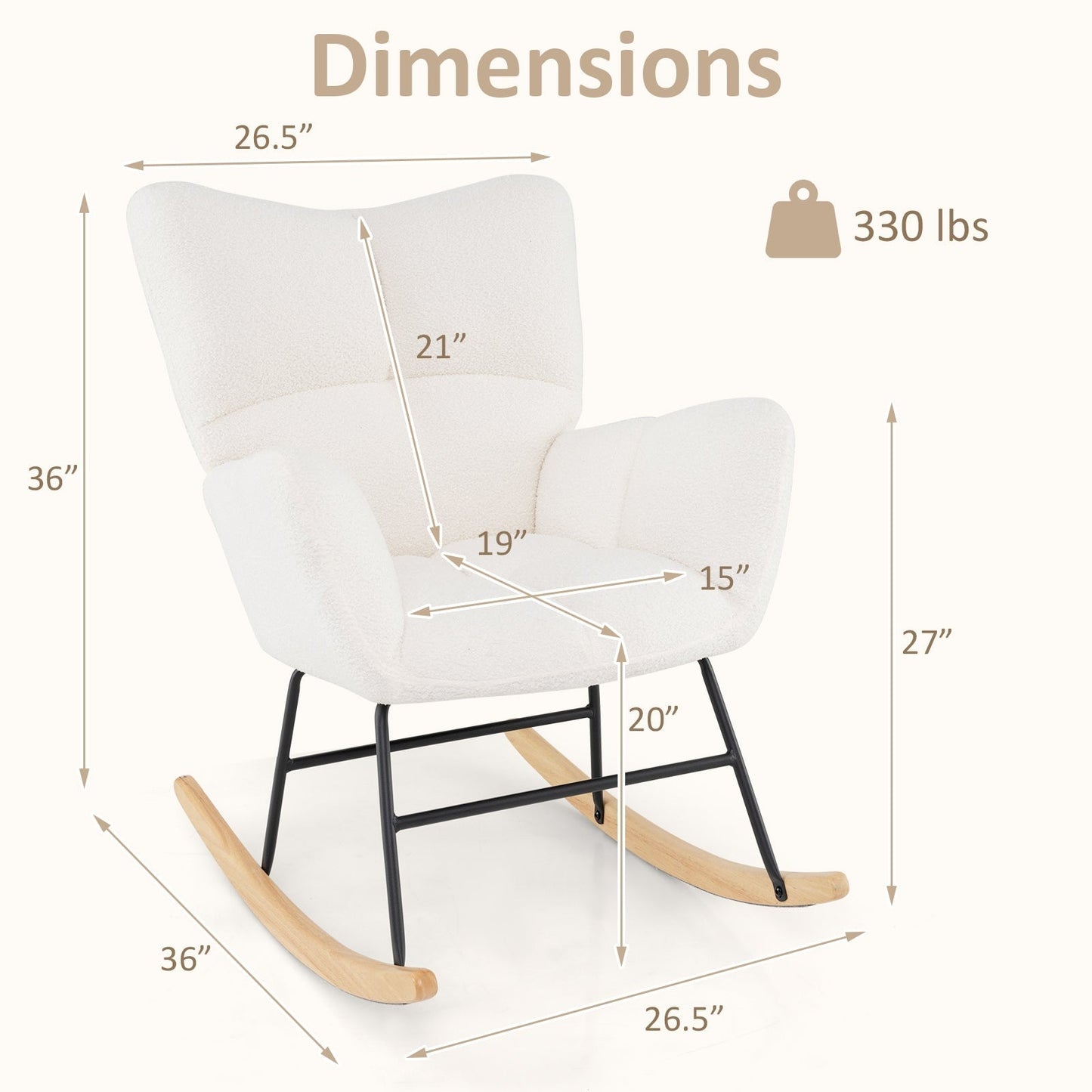 Nursery Rocking Chair with Comfy Backrest and Armrest-Beige