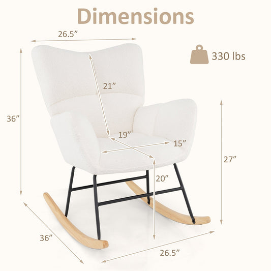 Nursery Rocking Chair with Comfy Backrest and Armrest-Beige