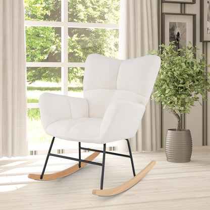 Nursery Rocking Chair with Comfy Backrest and Armrest-Beige