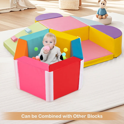 Colorful Hexagon Ball Pit for Kids Tumble Mat with Detachable PU Covers-Colourful