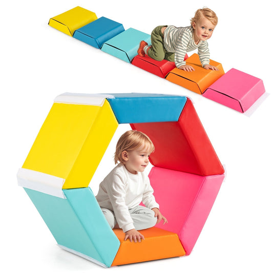 Colorful Hexagon Ball Pit for Kids Tumble Mat with Detachable PU Covers-Colourful