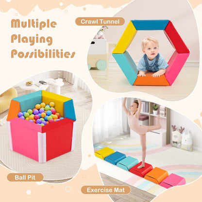 Colorful Hexagon Ball Pit for Kids Tumble Mat with Detachable PU Covers-Colourful
