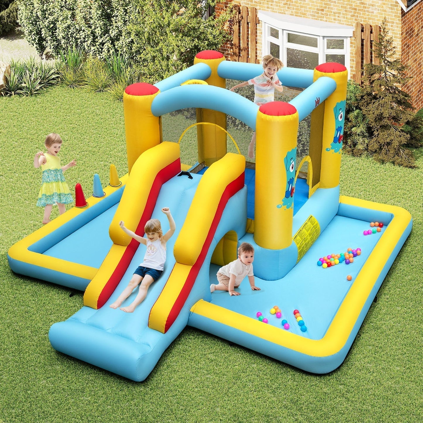 7-in-1 Giant Bouncy Castle with Slide and Tunnel without Blower