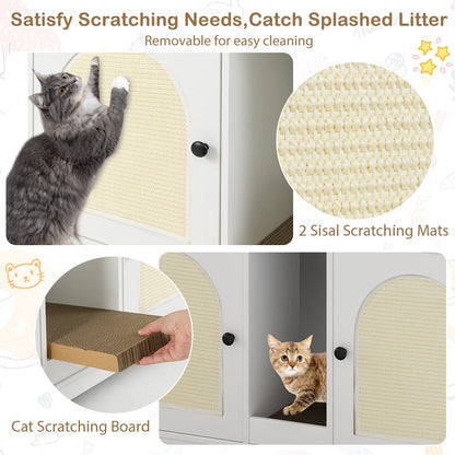 Cat Litter Box Enclosure with Storage and Double Rooms for 2 Cats-White
