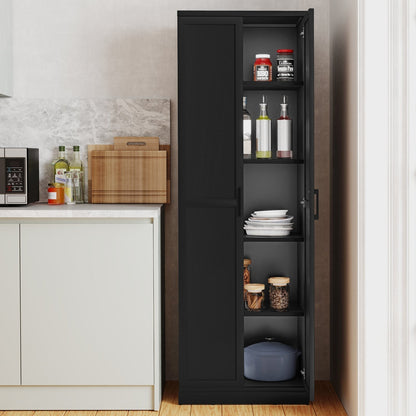 Wooden Storage Cabinet with 2 Doors and Adjustable Shelves-Black
