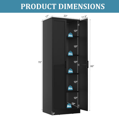 Wooden Storage Cabinet with 2 Doors and Adjustable Shelves-Black