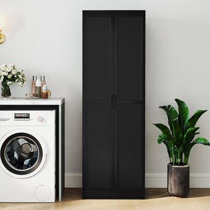 Wooden Storage Cabinet with 2 Doors and Adjustable Shelves-Black