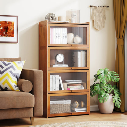 140 cm Bamboo Bookshelf with See-through Acrylic Doors-Brown