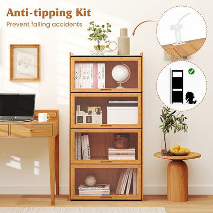 140 cm Bamboo Bookshelf with See-through Acrylic Doors-Natural