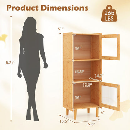 3-Cube Bamboo Cabinet with Open Compartment and 2 Acrylic Doors-Natural