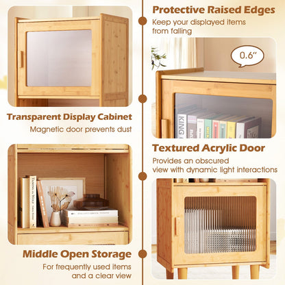 3-Cube Bamboo Cabinet with Open Compartment and 2 Acrylic Doors-Natural