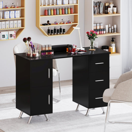 Manicure Table Nail Desk Nail Tech Station with Drawers-Black