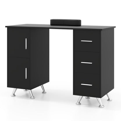Manicure Table Nail Desk Nail Tech Station with Drawers-Black