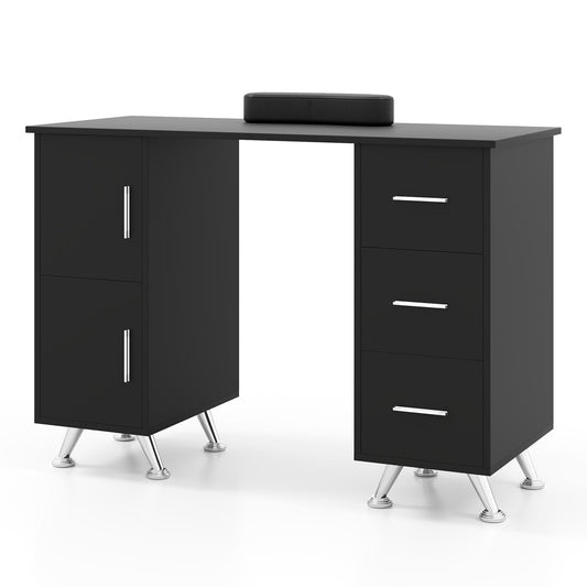 Manicure Table Nail Desk Nail Tech Station with Drawers-Black